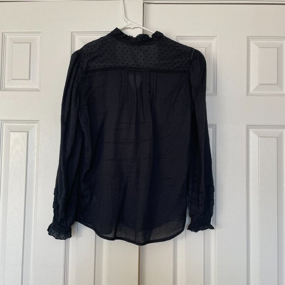 Quince Organic Textured Cotton Peasant Blouse in Black - Picture 6 of 8